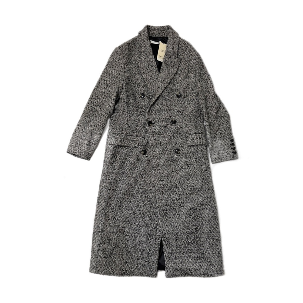 MNG Mango NWOT Women's Stripe Black White Long Wool Coat Size XXS
